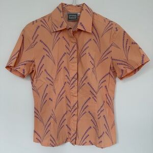 Vintage Versace Peach Short-Sleeve Button-Up Shirt Purple Star Pattern Small